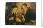 A Rabbi tying the Phylacteries to the arm of a boy by Franz Obermüller