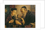 A Rabbi tying the Phylacteries to the arm of a boy by Franz Obermüller