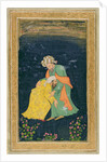 A Mullah bowing down to a man in Iranian dress who lifts him up from his supplication by School Mughal