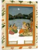 Lovers on a terrace by a moonlit lake by School Mughal