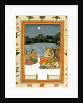 Lovers on a terrace by a moonlit lake by School Mughal