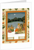 Lovers on a terrace by a moonlit lake by School Mughal