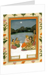 Lovers on a terrace by a moonlit lake by School Mughal