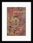 A Bridge of boats broken by Akbar on his elephant while crossing the river Jumna by Mughal School