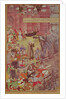 A Bridge of boats broken by Akbar on his elephant while crossing the river Jumna by Mughal School