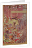 A Bridge of boats broken by Akbar on his elephant while crossing the river Jumna by Mughal School