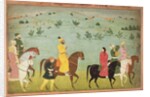 A Jasrota prince, possibly Balwant Singh, on a riding expedition, by Nainsukh Kashmir, c.1751 by Indian School
