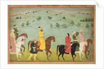 A Jasrota prince, possibly Balwant Singh, on a riding expedition, by Nainsukh Kashmir, c.1751 by Indian School