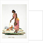 Woman feeding chickens by Indian School