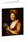Smiling Girl, a Courtesan, holding an Obscene Image, 1625 by Gerrit van Honthorst