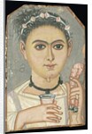 Portrait of a Young Person: boy with a floral garland in his hair, possibly from Er-Rubiyat, Faiyum, Egypt, c.200-230 by Roman