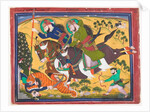 Maharaja Ram Singh hunting a tiger, second quarter of the 19th century by Indian School
