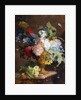 Still Life of Flowers in a Golden Vase on a Marble Ledge by Jan van Huysum