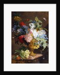 Still Life of Flowers in a Golden Vase on a Marble Ledge by Jan van Huysum