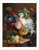 Still Life of Flowers in a Golden Vase on a Marble Ledge by Jan van Huysum