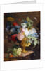 Still Life of Flowers in a Golden Vase on a Marble Ledge by Jan van Huysum