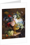 Still Life of Flowers in a Golden Vase on a Marble Ledge by Jan van Huysum