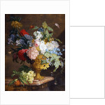 Still Life of Flowers in a Golden Vase on a Marble Ledge by Jan van Huysum