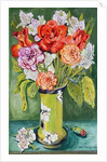 Carnations and Alstroemeria in an Art Nouveau Vase, 2011 by Joan Thewsey