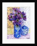 Anemones in a Blue and White Vase with Pot and Textiles, 2012 by Joan Thewsey