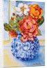 Cottage Roses, Round Blue and White Vase, 2004 by Joan Thewsey