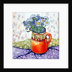 Daisies and Forget-Me-Nots Orange Jug and Patterned Fabric, 2015 by Joan Thewsey
