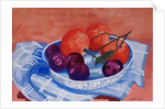 Plums and Mandarins in a dish, 2013 by Joan Thewsey