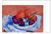 Plums and Mandarins in a dish, 2013 by Joan Thewsey