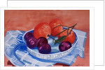Plums and Mandarins in a dish, 2013 by Joan Thewsey