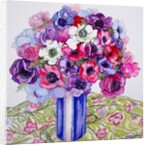 Anemones in a Striped Pot, 2015 by Joan Thewsey