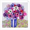 Anemones in a Striped Pot, 2015 by Joan Thewsey