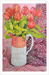 Tulips in a Pink and White Jug, 2005 by Joan Thewsey