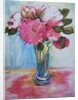 Pink Roses in a Blue Glass, 2000 by Joan Thewsey