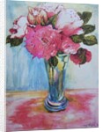 Pink Roses in a Blue Glass, 2000 by Joan Thewsey