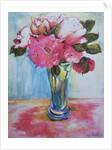 Pink Roses in a Blue Glass, 2000 by Joan Thewsey