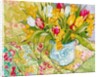 Tulips and Daffodils with Patterned Textiles, 2000 by Joan Thewsey