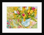 Tulips and Daffodils with Patterned Textiles, 2000 by Joan Thewsey