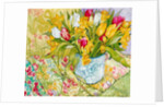 Tulips and Daffodils with Patterned Textiles, 2000 by Joan Thewsey