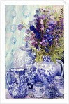 Delphiniums with Antique Blue Pots, 2000 by Joan Thewsey