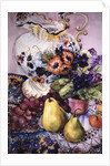African Violets with Victorian Jug and Pears by Joan Thewsey