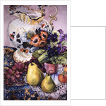 African Violets with Victorian Jug and Pears by Joan Thewsey