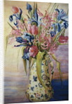 Iris, Tulips and Pink Spider Lilies in a Japanese Jug by Joan Thewsey