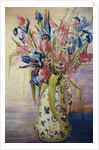 Iris, Tulips and Pink Spider Lilies in a Japanese Jug by Joan Thewsey