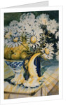 Marguerites in a Blue Jug with a Moon Lamp by Joan Thewsey