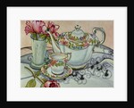 Teatime with Roses and a cutwork cloth by Joan Thewsey