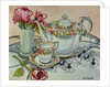 Teatime with Roses and a cutwork cloth by Joan Thewsey