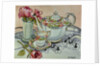 Teatime with Roses and a cutwork cloth by Joan Thewsey