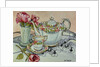 Teatime with Roses and a cutwork cloth by Joan Thewsey