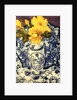 Yellow Roses in a Blue and White Vase with Patterned Blue and White Textiles by Joan Thewsey