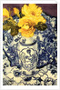 Yellow Roses in a Blue and White Vase with Patterned Blue and White Textiles by Joan Thewsey
